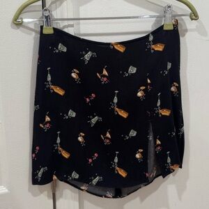 Reformation Black Mini Margot Skirt with Cocktail Motif